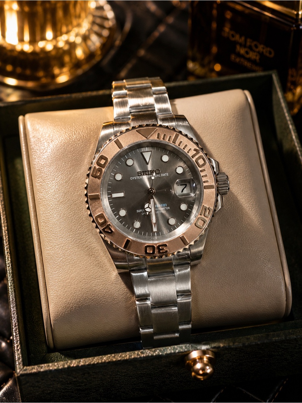 MODS!!! Seiko Silver custom and modified Watch with Rose-Gold Bezel; Yachtmaster - Picture 6 of 6